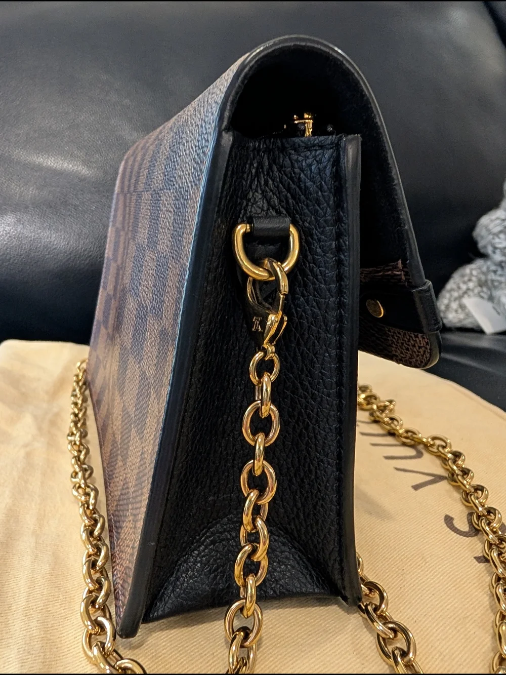 Louis Vuitton Brown Damier Ebène and Black Envelope Crossbody with Gold Hardware - Picture 7 of 16
